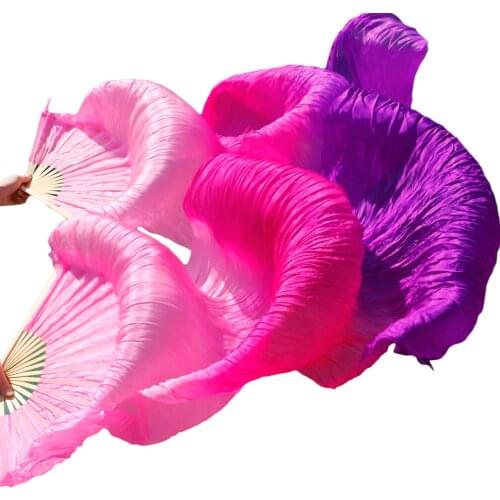 Newest Belly Dance Silk Fans Handmade Dance Fans 1 Left Hand+1 Right Hand pink+fuchsia+purple 5 size