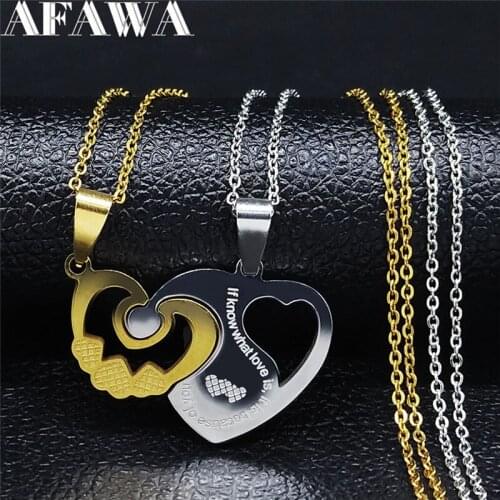 2PCS Love Heart Stainless Steel Women/Men Gold Silver Color Couple Necklace Jewelry acero inoxidable joyeria NXH23S01