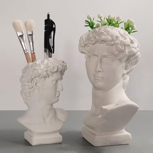 1pc Pen Holder Resin David Statue Miniature Figurine Portrait Storage Box Flowerpot Table Desktop Organizer Home Ornaments Decor