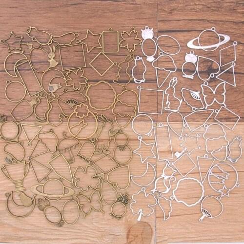 30g 50g Random 10-40 Styles 2 Color Geometric Figure Charm Hollow Glue Blank Pendant Tray Bezel DIY Handmade Necklace Make
