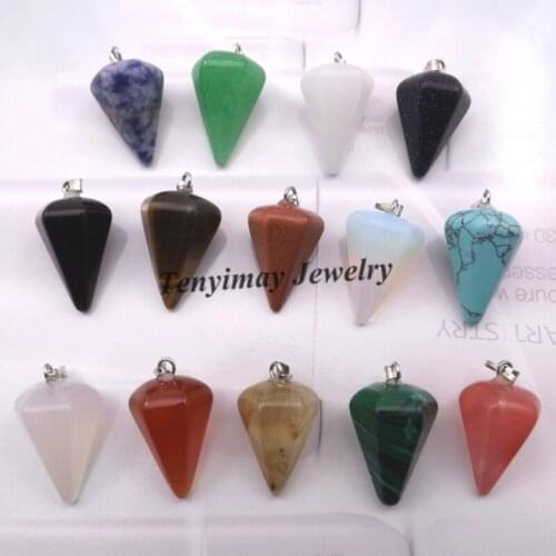 Mixed Semi-precious Stone Pyramis Shape Pendant For Necklace, Real Natural Stone Pendant 24pcs/lot Wholesale