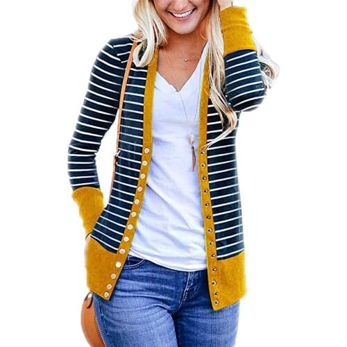 Striped Baisc Jacket Coats Autumn Long Sleeve Single Breasted Button Patchwork Stripe Coats Slim Streetwear Cardigans WDC3439