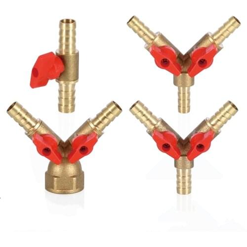 8mm 10mm Hose Barb x 1/2" BSP Male Female Thread 3 Three Way Brass Ball Valve Pipe Fitting Connector Adapter For Fuel Gas Water