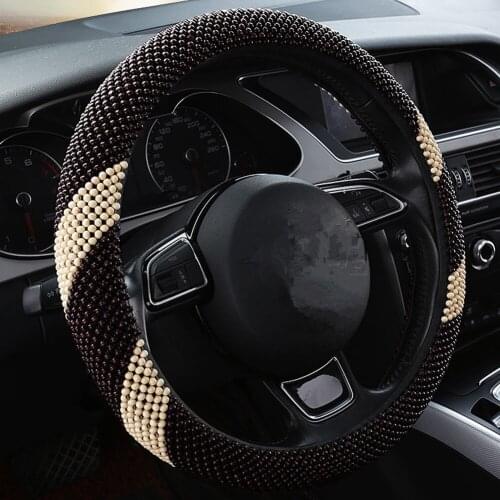 38cm Universal Four Seasons Handmade Wood Beads Car Steering Wheel Cover Anti-skid Breathable Steering Covers for Styling