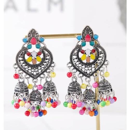 Vintage Ethnic Tribal Birdcage Earrings For Women Indian Style Fashion Gold Silver Color Enamel Big Statement Drop Earring