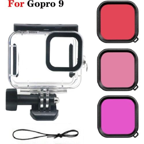 Diving Waterproof Case Underwater Housing Shell Cover Red Purple Color Filter 3 Pack Kit for GoPro Hero 9 Black Protective