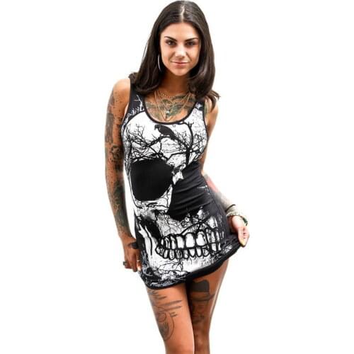 #Z40 2020 New Women Sleeveless Dress Skull Printed Summer Vintage Vest Dress Sexy Bodycon Dresses Woman Party Night Vestidos