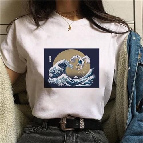 2021 Summer Great Guardian Wave T Shirt women Aesthetic Cute Japanese Short Sleeve Vintage Tshirt Harajuku tee tops
