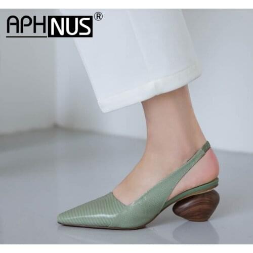 APHNUS Womens Sandals Mixed Colors Mid High Heels Pumps Slippers Slides Woman 2021 Shoes For Women New Pointed Toe