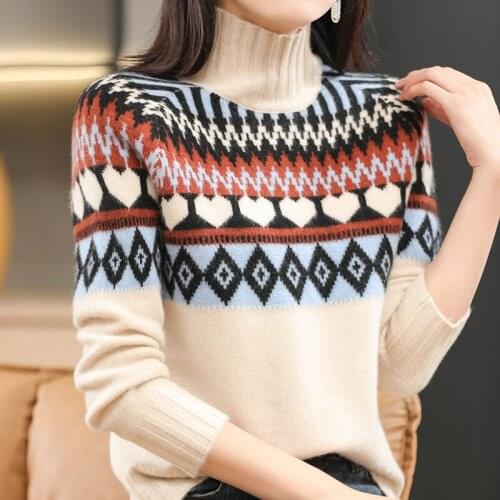 Fall/winter new womens thick pullover sweater half high neck Wool Sweater loose large size knitted Cashmere sweater ladies top