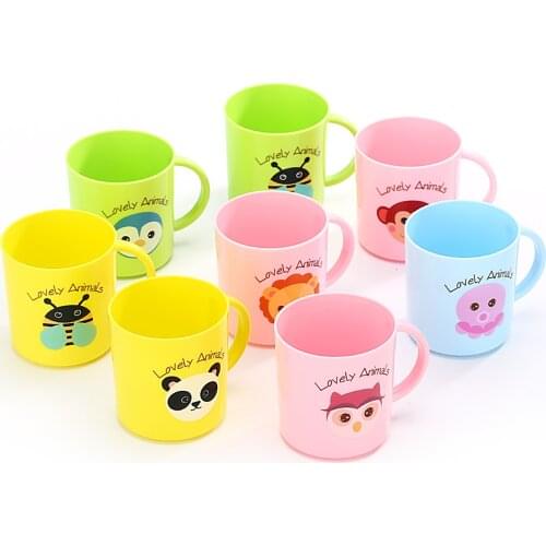 1Pcs 250ml Kids Children Infant Baby Milk Cup with Handle Breakfast Mug Drink Home Cup Yellow/Blue/Green/Pink Random Cartoon