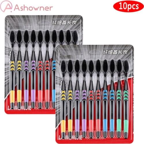 10pcs Toothbrush Adult Bamboo Charcoal Toothbrush Soft Bristle Household Fine Wool Toothbrush Antibacterial for Family Men Women