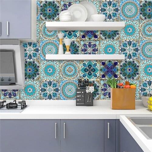 10pcs/set Mandala Crystal Hard Tiles Wall Stickers Bohemian Decor for Kitchen Bathroom Decals for Furniture Floor Tile Stickers