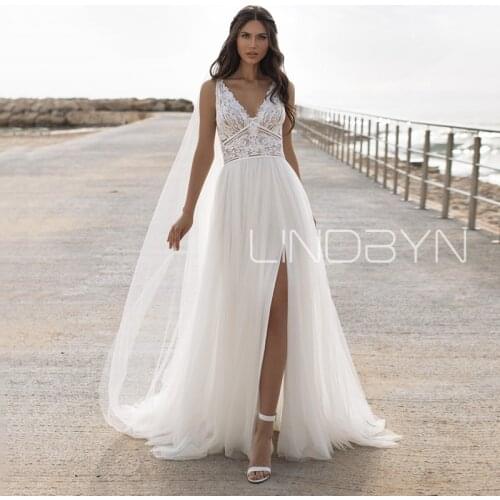 2021 Boho Lace Elegant Wedding Dresses Lace Appliques A-Line Bridal Gown Vestidos De Novia Vintage Bride Dresses