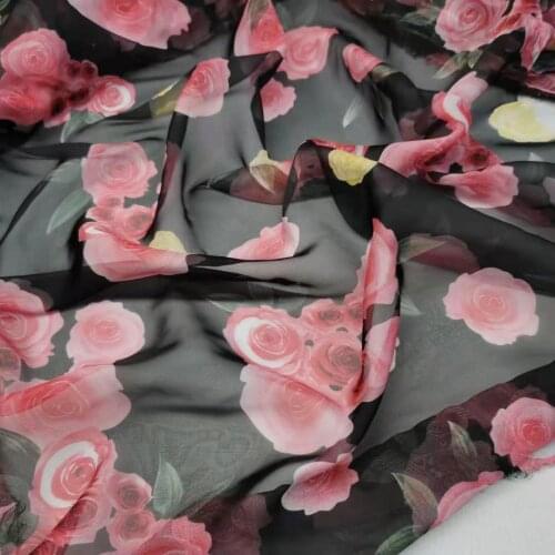 30D Printed Chiffon Soft Fabric Rose Silky Scarf Flowing Dress Thin Yarn Decorative DIY Sewing Fabric