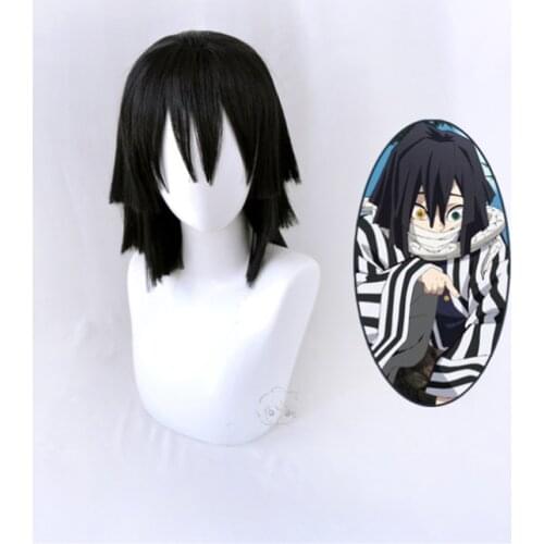 35cm Anime Demon Slayer: Kimetsu no Yaiba Cosplay Iguro Obanai Role Playing Wigs Halloween Cosplay Black Level Hair