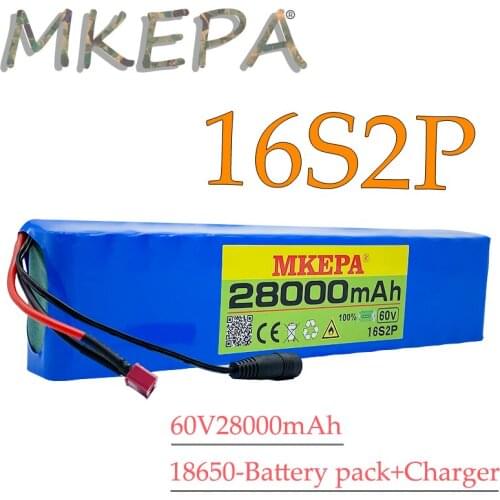 60V 16S2P 28Ah 18650 Li-ion Battery Pack 67.2V 28000mAh Ebike Electric bicycle Scooter with BMS 1000 Watt BMS plug