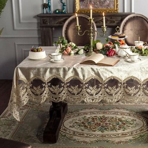 European Velvet Rectangular Tablecloth Dining Coffee Table Cover Square with Lace Chair Cover Set Champagne Home Decoration