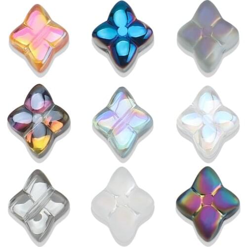 50PCS Crystal Petal Beads 10X12MM Dart Rhombus Flower Glass Beads For DIY Making Handmade Women Charm Bracelet Jewelry Findings