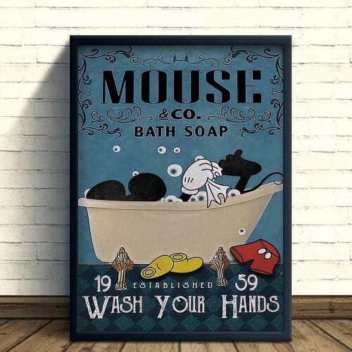 Disney Mickey Mouse Love Family Canvas Painting Cartoon Funny Bathroom Poster Wall Art Nordic Cartoon Style Home Decor Picture