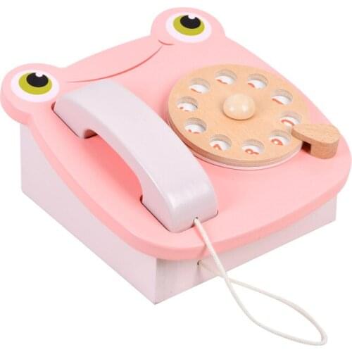Preschool Wooden Simulation Pretend Play Pink Cartoon Frog Telephone Baby Learning Cognitive Parent-child Early Education Toys