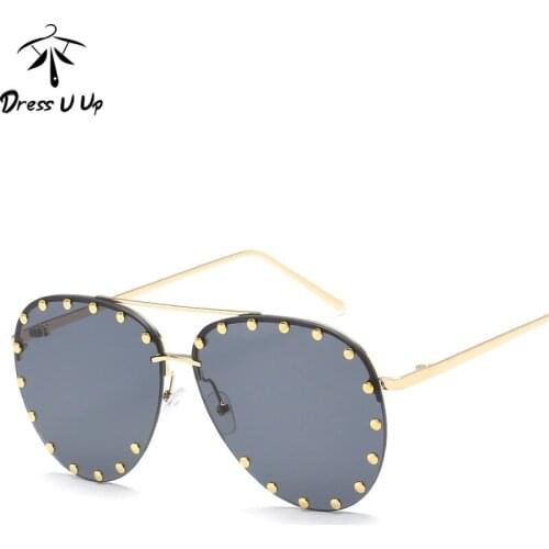 DRESSUUP Fashion Rivets Sunglasses Women Brand Designer Pilot Sun Glasses For Men Metal Frame Female Glasses Mirror Shades