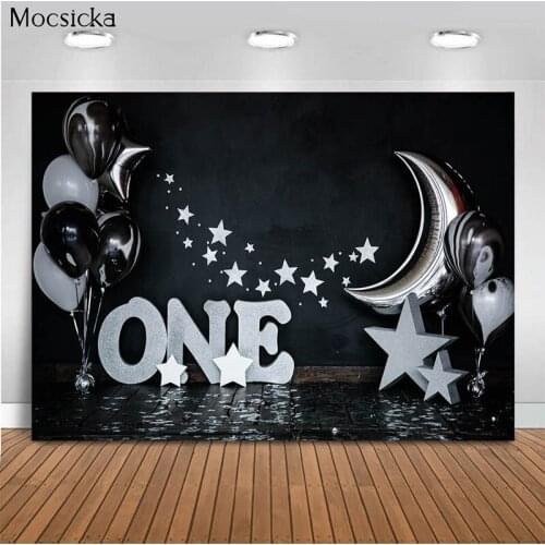 One Year Old Birthday Photo Background Balloon Stars Decoration Style Child Portrait Photo Wallpaper Photography Props Studio