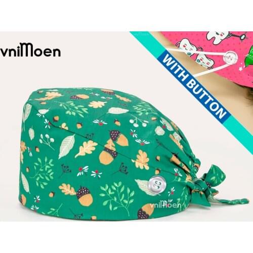 Surgical head cap High Quality Nursing Hat scrub Cap Cartoon Printing Pet Nurse accessories Hat Dental Clinic Cap with Button