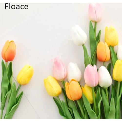 Floace 21pcs/lot, PU single small silk tulip artificial simulation flowers for house adornment decoration by arranging art
