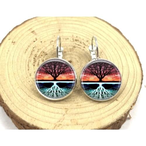 Fashion Tree of Life Ear Clips Eternal Tree Art Picture Glass Silver Vintage Ear Clips Womens Jewelry