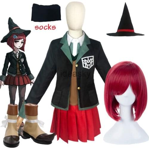 Danganronpa V3 Himiko Yumeno Cosplay Costume School Girl Uniform Women Halloween Skirt Suit Jacket Shirt Magic Hat wig shoes