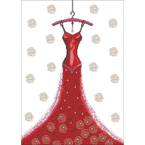 Red dress patterns Counted Cross Stitch 11CT 14CT 18CT DIY Chinese Cross Stitch Kit Embroidery Needlework Sets