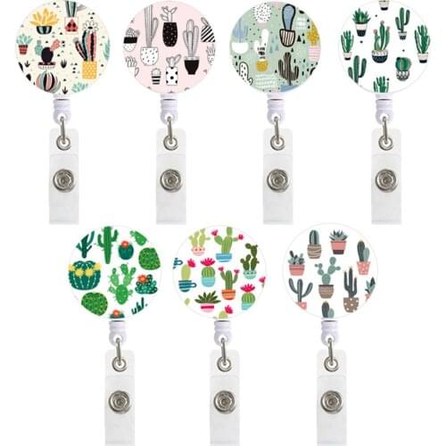 Creative Cute Cartoon Cactus Retractable Nurse Badge Reel Clip Badge Holder Students Doctor Id Card Holder