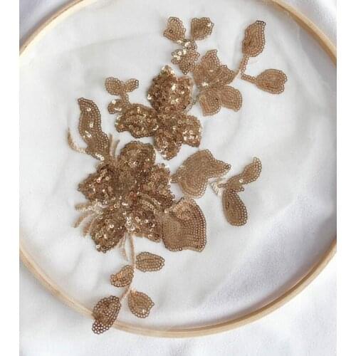 1 Piece 28*15cm Delicate Wedding Veil Head Ornaments Lace Applique with Sequin Lace Trim Dress DIY Lace Accessories