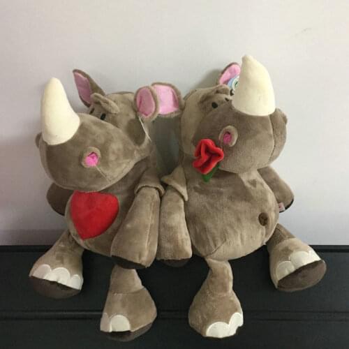 New cool 45cm Cute creative Couple Rhino Doll With flowers in mouth Love doll soothing doll Valentines Day gift soft Pillow