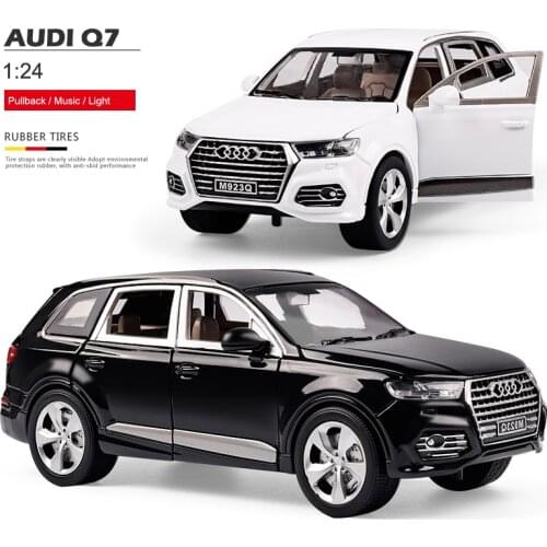 XLG 1:24 Diecast Q7 White Black SUV High Simulator Alloy Metal Car With Door Open Sound Music Light Pull-back Vehicle