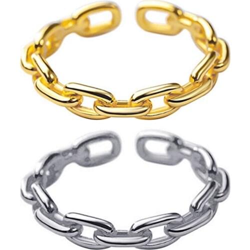 Fashion Geometric Linked Chain Belt Rings Gold Color Adjustable Open Rings for Women Punk Vintage Wedding Jewelry