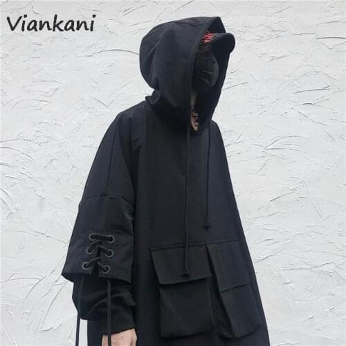 Men hoody Autumn High Street Coat Mens and Womens Tide Brand Dark Tie Ins Sweatshirt Harajuku Cloak Hoodie Loose Workwear Tops