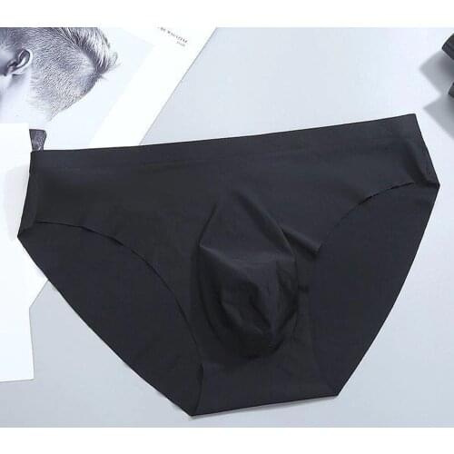 Mens Elastic Seamless Briefs Shorts Underwear Ultra-Thin Breathable Briefs Cueca Ice Silk Seamless Low Waist Soft Underpants