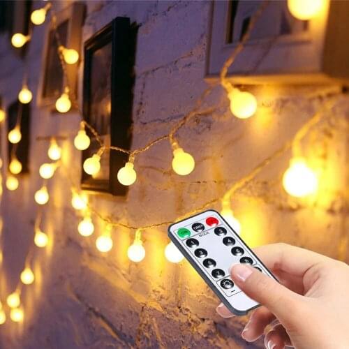 Outdoor Spherical Dattery Powered LED String Lights Remote Control Warm White Christmas Decoration Fairy Lights Wedding New Year