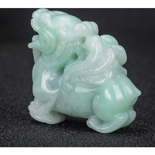 Natural Hand Carved Myanmar Emerald Kylin Pendant Jade Stone Lucky Amulet PiXiu Necklace with Man Luck Chain Fine Jewelry