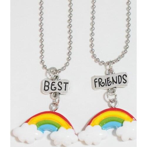 Color Rainbow Clouds Best Friends BFF Necklace Couple Pendants Kids Children Cute Friendship Jewelry Gift For Girls Daughter