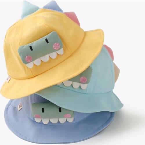 Spring Summer Sun Hats For Baby Lovely Cartoon Dinosaur Fisherman Hats Cotton Autumn Kids Boys Girls Bucket Hat Beach Caps