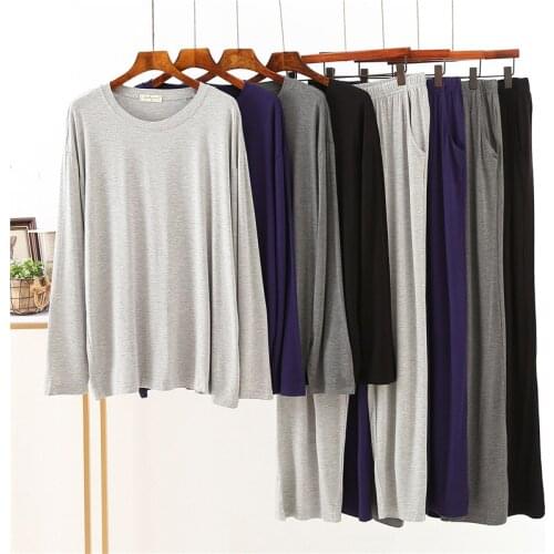 100kg Plus Size Pajamas for Men 2 Piece Set Modal Long Sleeve Sleepwear Solid Color Sleep Wear Men Spring Autumn Nightgown Suit