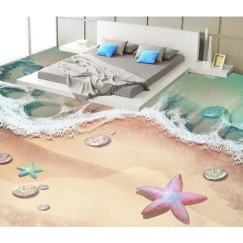 Beach 3D stereoscopic stone water 3D wall murals wallpaper floor 3D wallpaper floor for living room Bathroom 3d wallpaper floor
