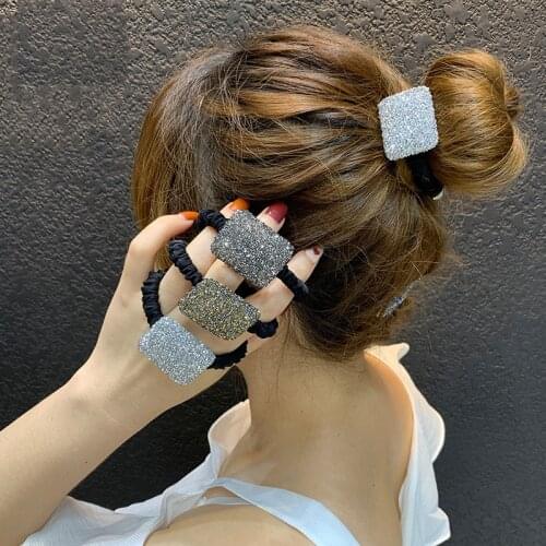 Full Flash Drill Head Rope Ponytail Holder Rhinestone Hair Accessories For Women Red Bear Ins Tie Rubber Bands Female Hair Ring