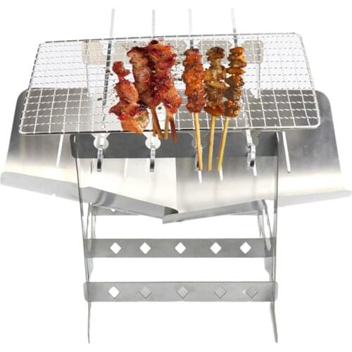 Portable Folding BBQ Barbecue Grill Stainless Steel Camping Stove Firepit Outdoor Wood Burning Stove Picnic Camping Equipment