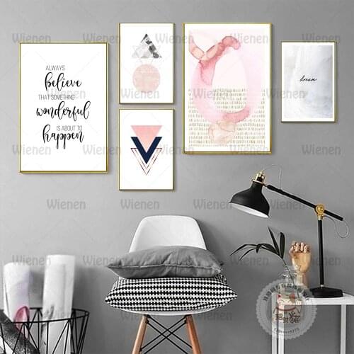 Pink House Geomety Canvas Painting Wall Art Posters Canvas Paintings Decorative Nordic Modern Style Quote Home Art Decoracion