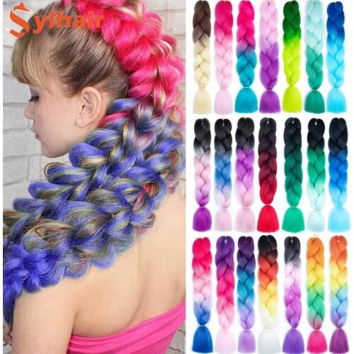 Sylhair 24 inches 100g/Pack Jumbo Braid Hair Products Ombre Braiding Hair Extension Box Braid Hair Pink Purple Yellow Golden Col