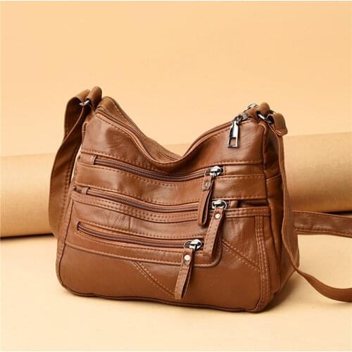 Elegant Women Solid Color PU Leather Crossbody Bag 2021 New Large Capacity Multi Pocket Shoulder Bag Female Retro PU Handbag